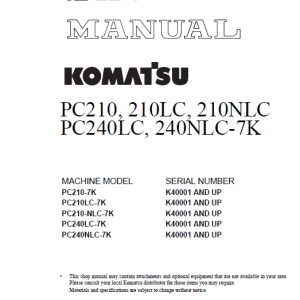 Komatsu Hydraulic Excavator PC210-7K, PC210LC-7K Service Manual