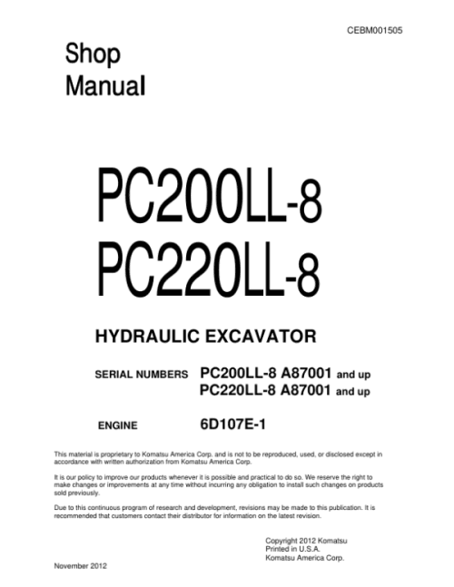 Komatsu PC200LL-8, PC220LL-8 Service Repair Manual