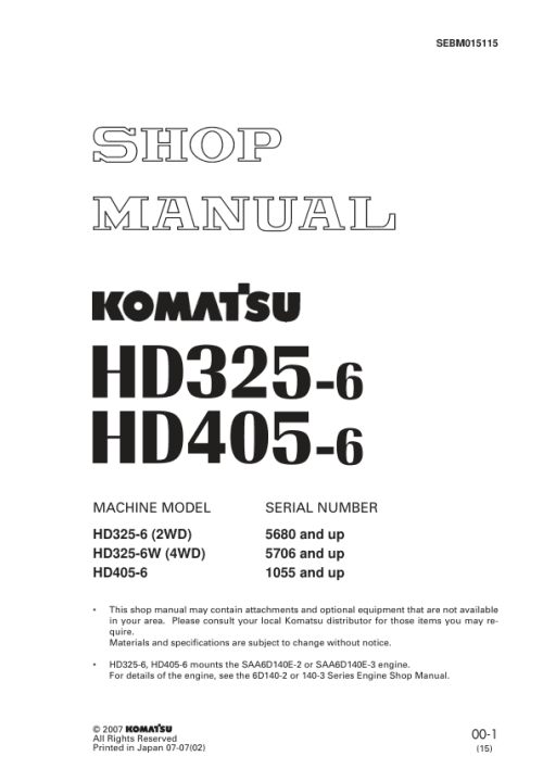 Komatsu HD465-5 Dump Truck Operation Maintenance Manual