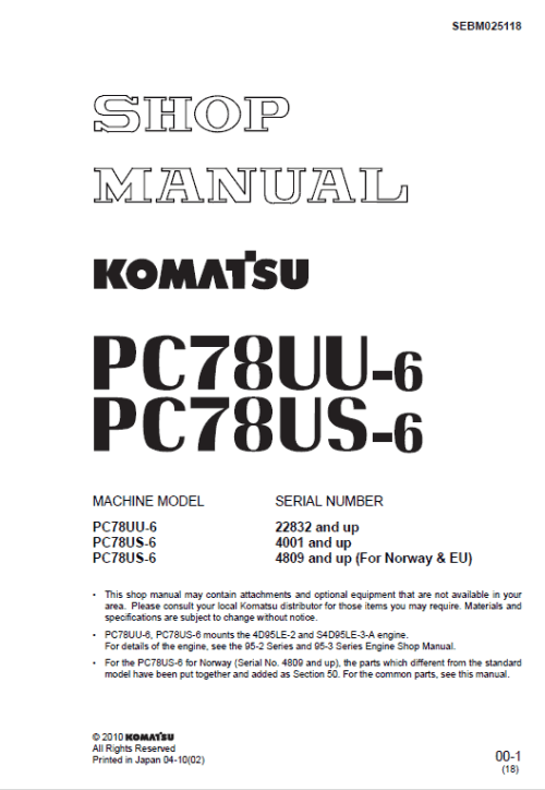 1-29 (2) Komatsu PC78US-6 and PC78UU-6 SERVICE MANUAL
