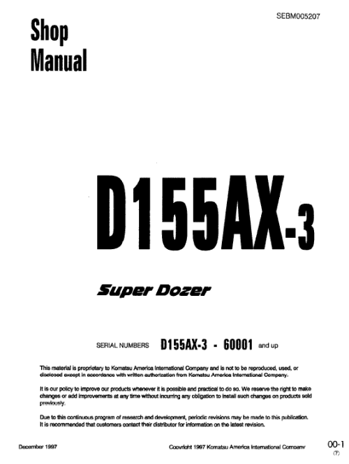 Komatsu D155AX-5 Workshop Manual and Operators manual