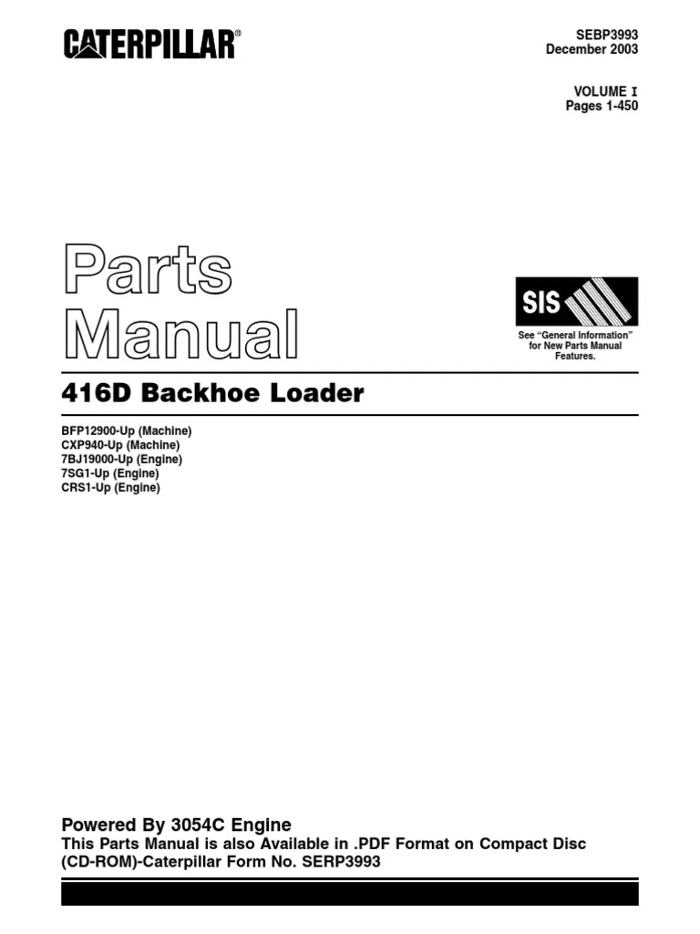 Caterpillar Cat 416D Backhoe Loader Parts Manual