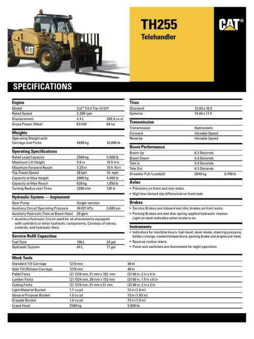 Caterpillar Cat TH255 Operator Manual