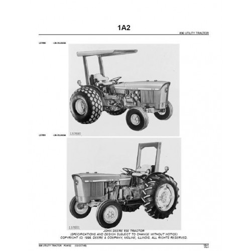 John Deere 830 Tractor Parts Catalog Manual