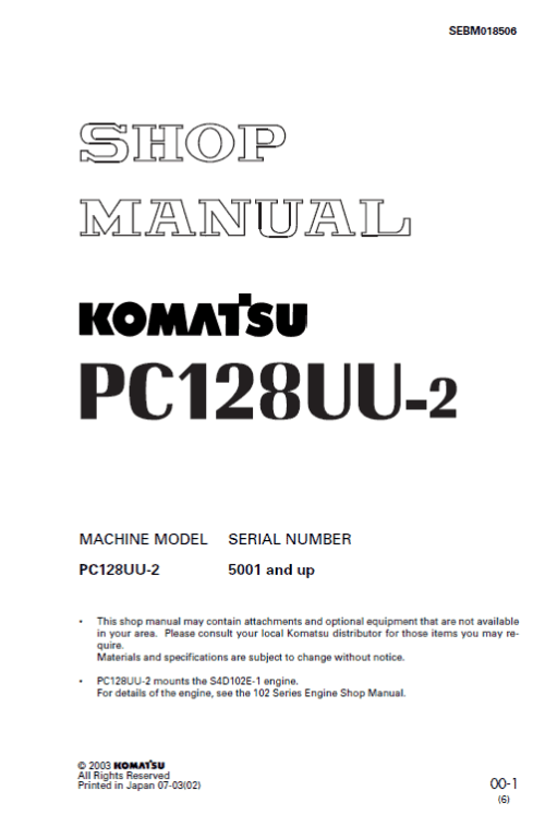 1-113 Komatsu PC128UU-2 Service Manual