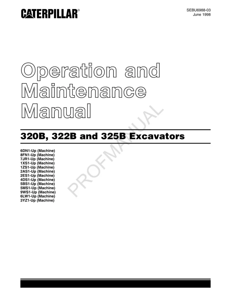 Caterpillar 320B 322B 325B EXCAVATORS Maintenance