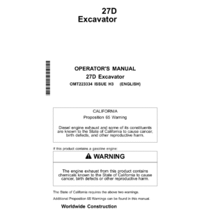 John Deere 27D Compact Excavator Operator's Manual