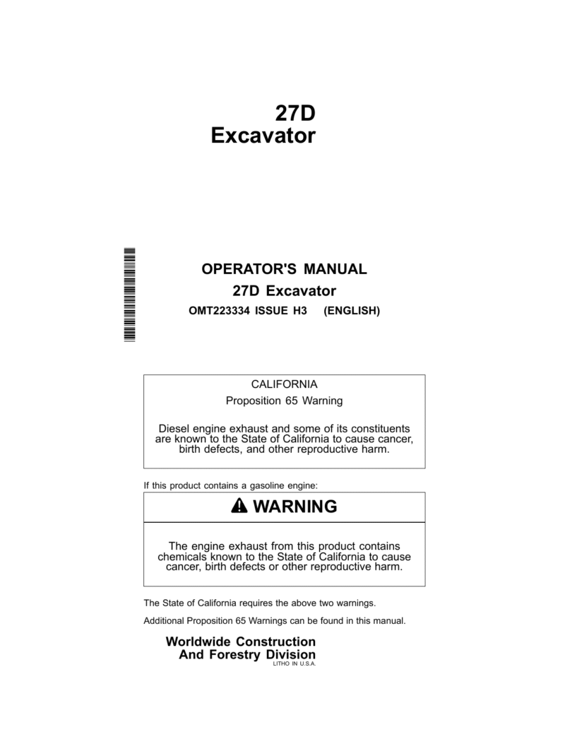 John Deere 27D Compact Excavator Operator's Manual