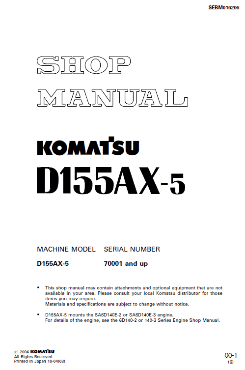 1-60 (3) Komatsu D155ax-5 Shop Manual, Engine