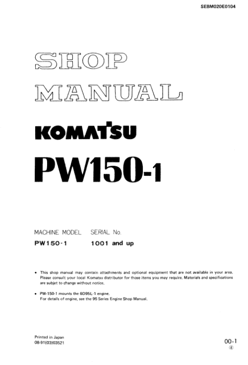 1-6 (5) Komatsu Pw150-1 Hydraulic Excavator Service Manual Pdf