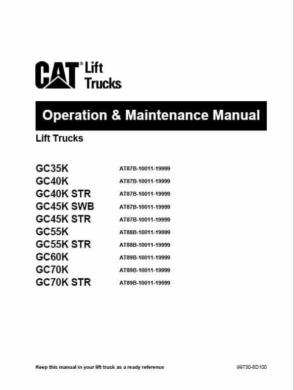 Caterpillar GC45K SWB GC45K GC55K STR Forklift Chassis Service Manual