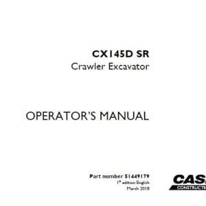 Case CX145D SR Crawler Excavator Operators Manual