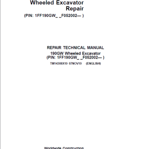 John Deere 190GW Wheeled Excavator Repair Service Manual