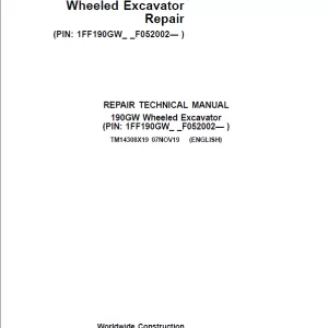 John Deere 190GW Wheeled Excavator Repair Service Manual