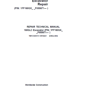 John Deere 160GLC Excavator Repair Service Manual