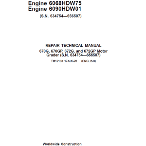 John Deere 670G, 670GP, 672G, 672GP Grader Repair Service Manual