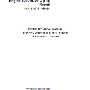 John Deere 644K 4WD Engine 6090HDW13 (iT4) Loader Technical Manual