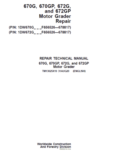 John Deere 670G, 670GP, 672G, 672GP Grader Repair Services