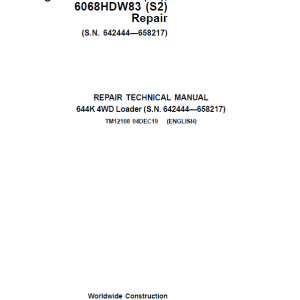 John Deere 644K 4WD Engine S2 & T3 Loader Technical Manual