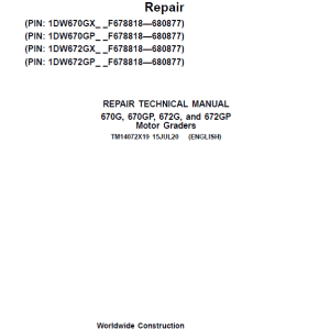 John Deere 670G, 670GP, 672G, 672GP Grader Repair Manual