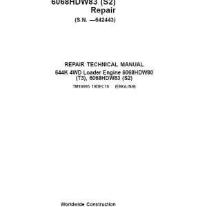 John Deere 644K 4WD Engine S2 & T3 Loader Service Manual