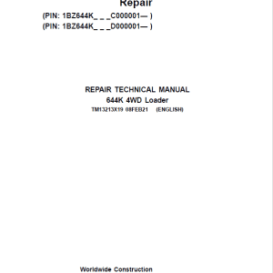 John Deere 644K 4WD Loader Technical Manual