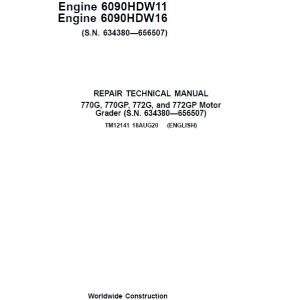 John Deere 770G, 770GP, 772G, 772GP Grader Repair Service Manual
