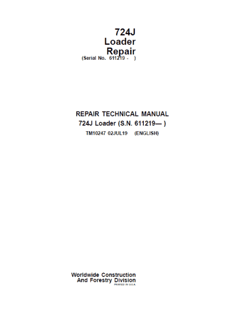 John Deere 724J Loader Repair Technical Manual