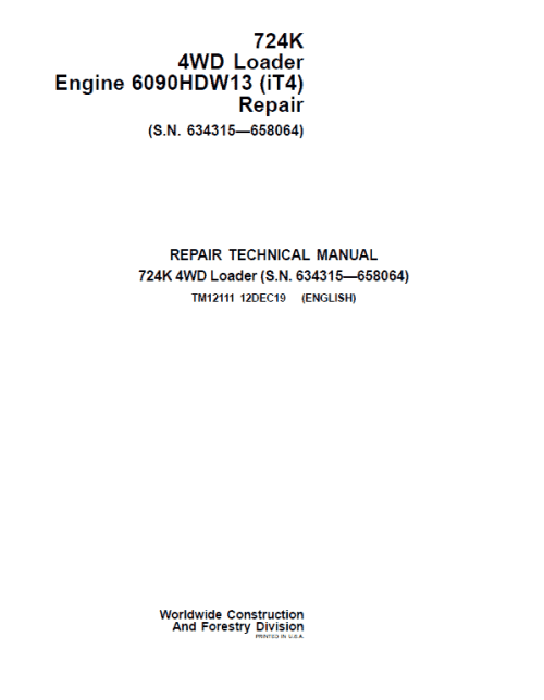 John Deere 724K 4WD Engine 6090HDW13 (iT4) Technical Manual
