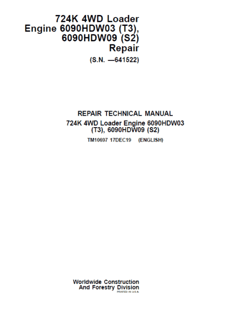 John Deere 724K 4WD Engine S2 & T3 Loader Service Manual