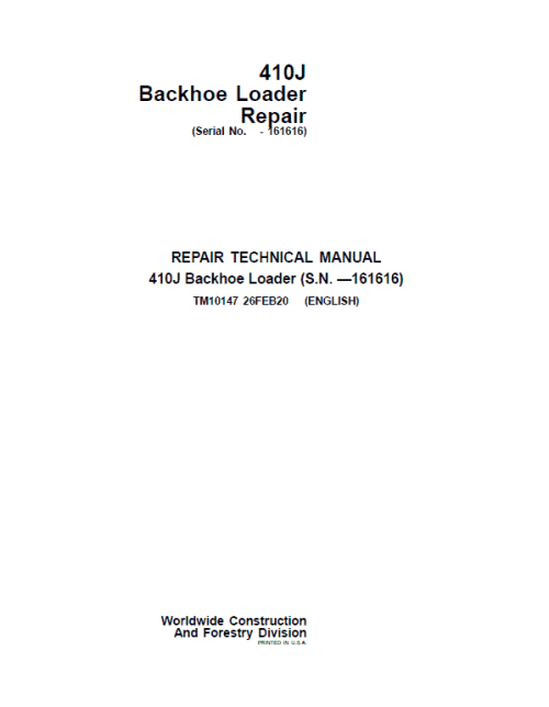 John Deere 410J Backhoe Loader Repair Service Manual SN