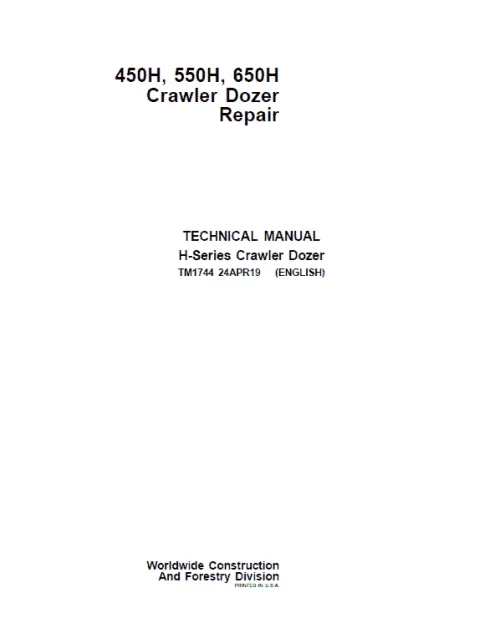 1-120 John Deere 450H, 550H, 650H Crawler Dozer Service Manual