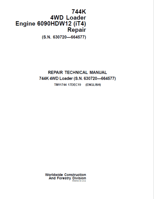 John Deere 744K 4WD Engine 6090HDW12 (iT4) Technical Manual