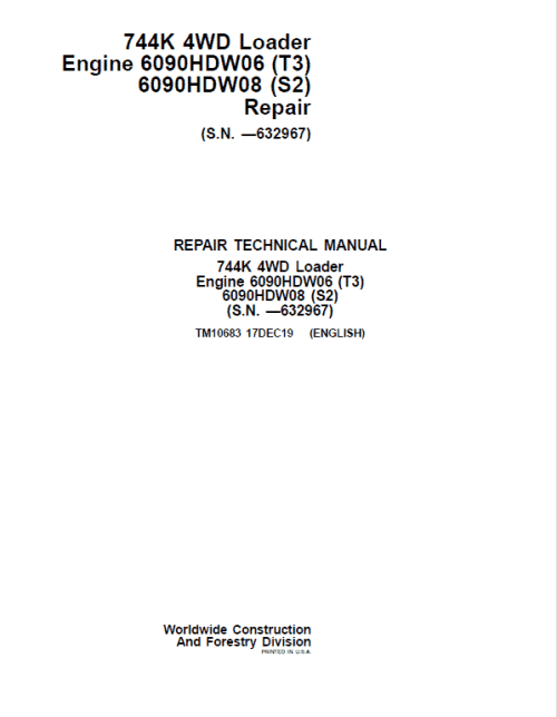 John Deere 744K 4WD Engine T3 & S2 Loader Service Manual