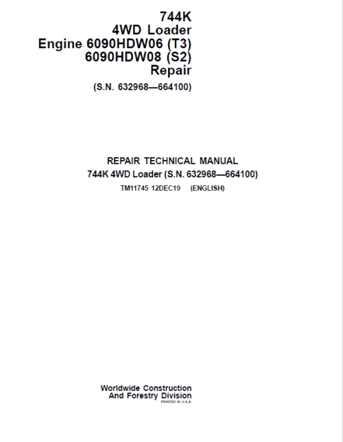 John Deere 744K 4WD Engine T3, S2 Technical Manual