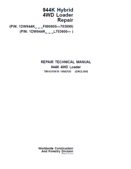 John Deere 944K Hydrid 4WD Loader Service Manual