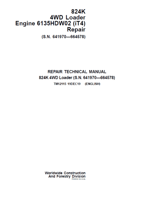 John Deere 824K 4WD Engine 6135HDW02 (iT4) Loader Technical Manual
