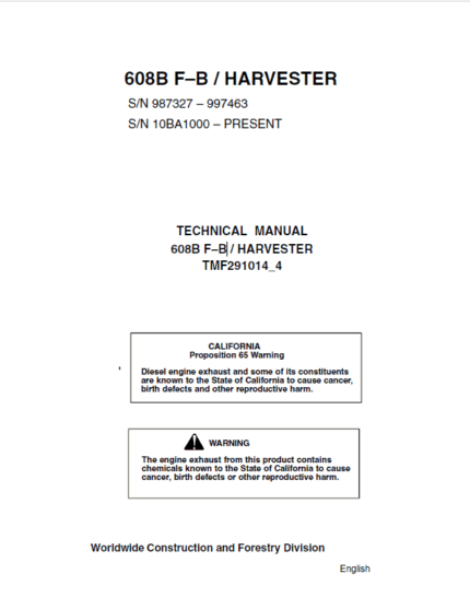 John Deere 608B Tracked Feller Buncher Harvester Repair Manual