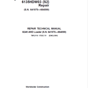 John Deere 824K 4WD Engine 6135HDW01 (T3) &  6135HDW03 (S2) Loader Service Manual