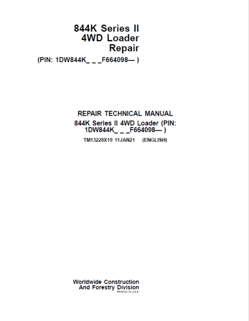 John Deere 844K 4WD Series II Loader Service Manual
