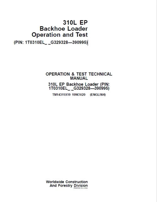 John Deere 310L EP Backhoe Loader Technical Manual