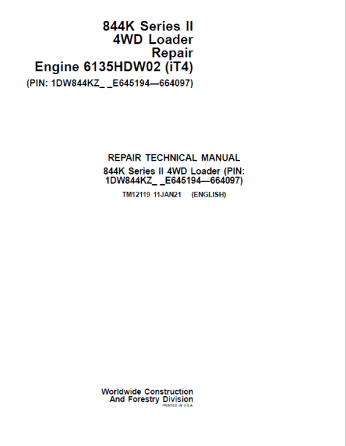 John Deere 844K-II Loader Engine 6135HWW02 (iT4) Service Manual