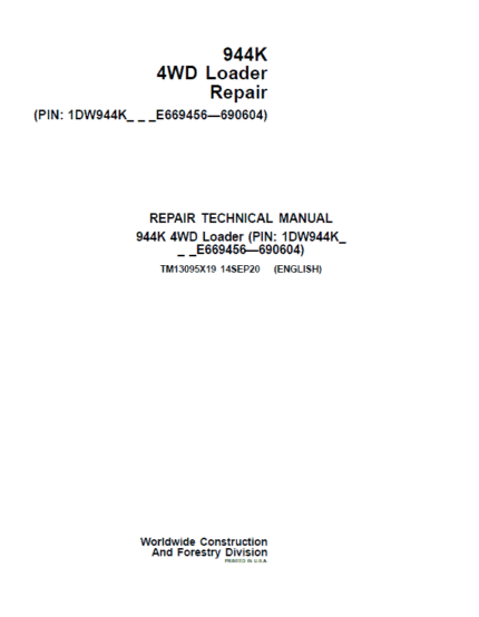 John Deere 944K 4WD Loader Repair Technical Manual