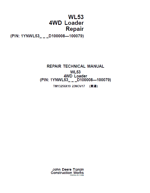 John Deere WL53 4WD Loader Repair Service Manual