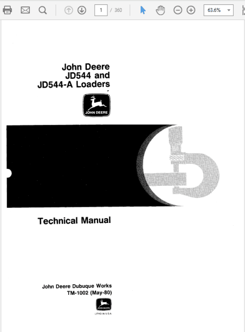 John Deere 544, 544A Loader Repair Technical Manual