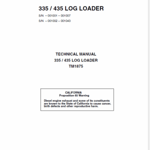 John Deere 335, 435 Log Loader Repair Technical Manual