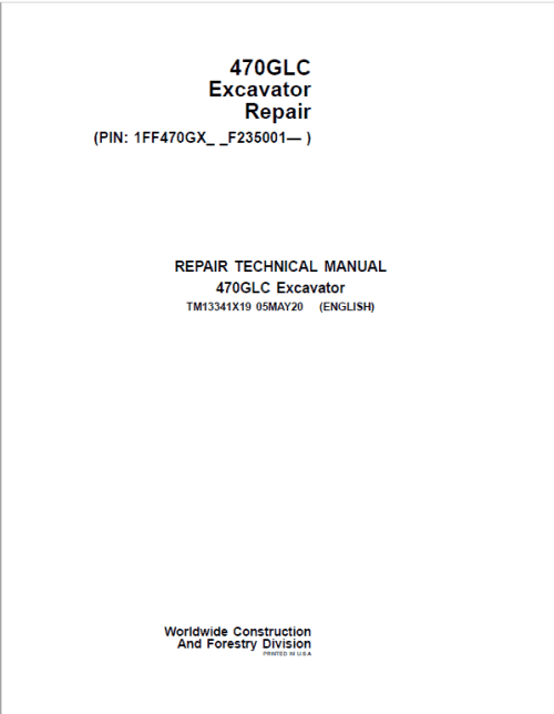 John Deere 470GLC Excavator Repair Service Manual