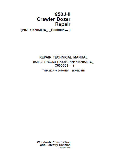 John Deere 850J-II Crawler Dozer Service Manual