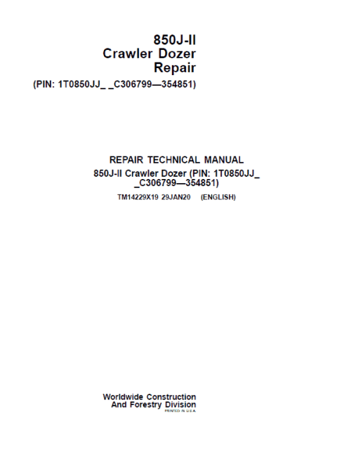 John Deere 850J-II Crawler Dozer Services Manual TM