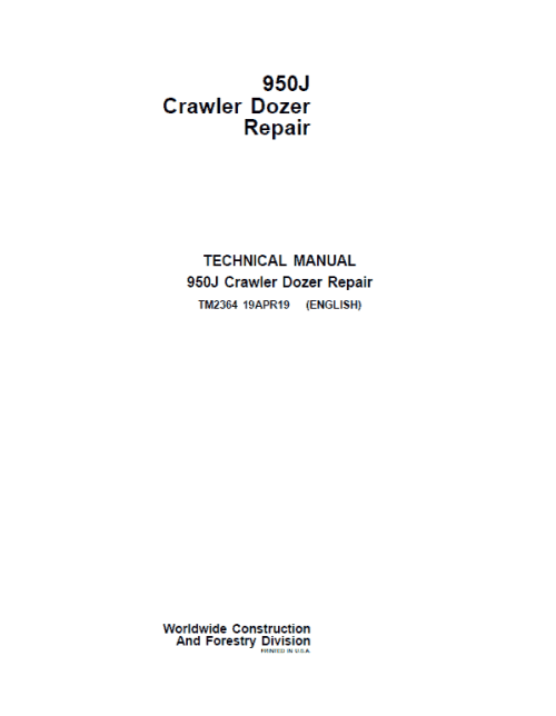 John Deere 950J Crawler Dozer Service Manual